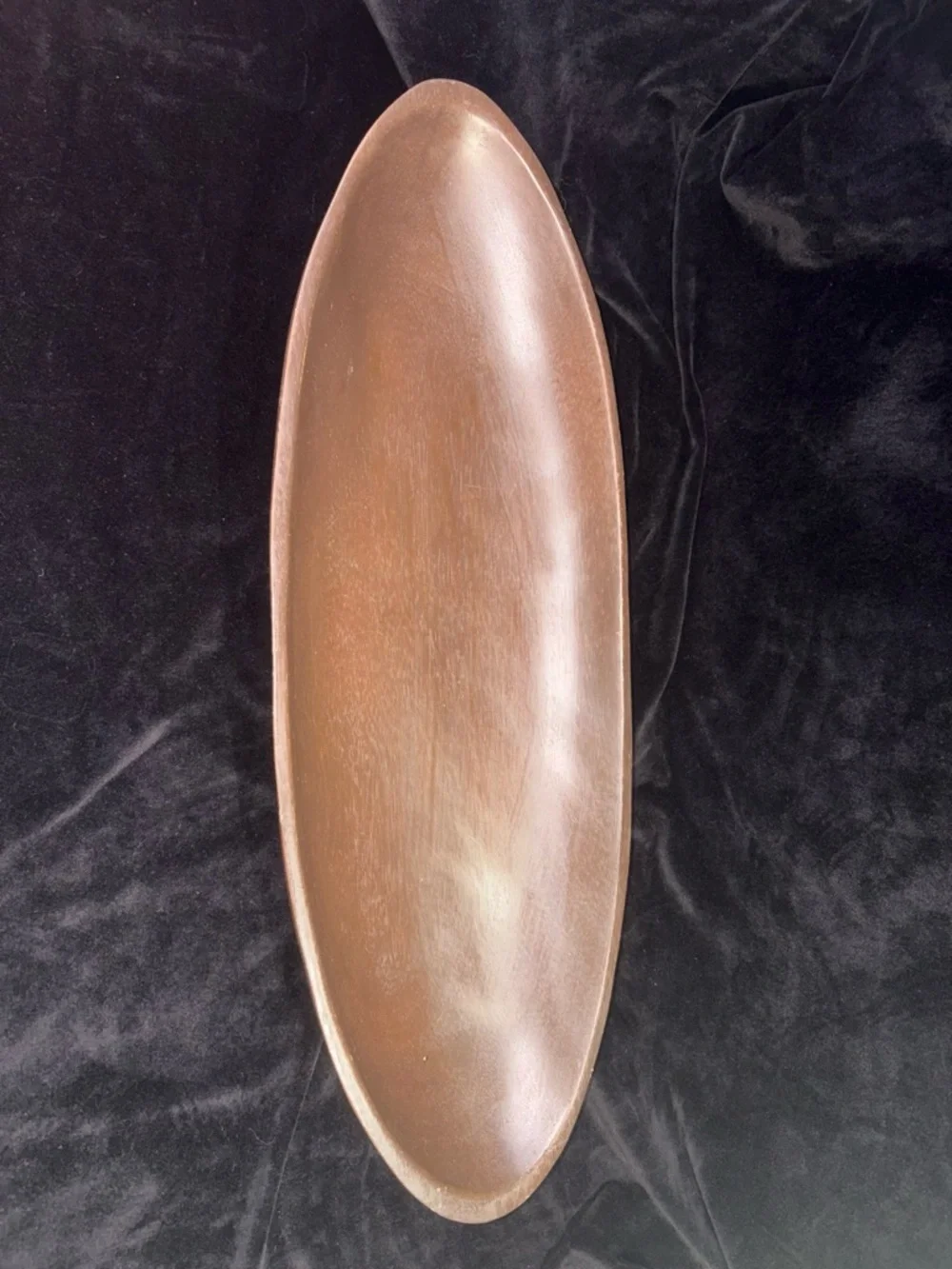 Handmade Carved Wood Oval Boat Centerpiece Tray Large Dark Brown Organic Modern